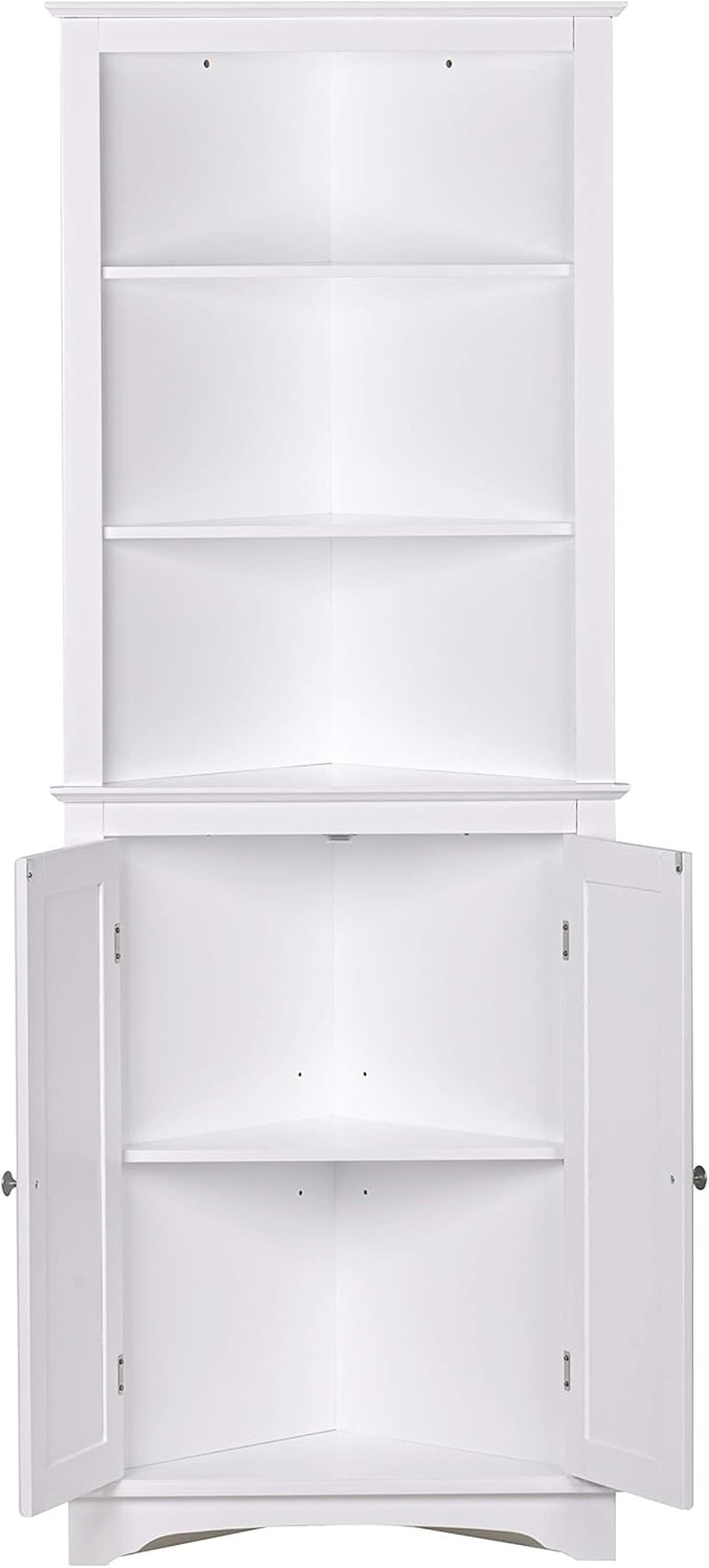 Tall Corner Cabinet with Doors and Shelves, Freestanding Corner Storage Cabinet for Bathroom, Kitchen, Living Room, White
