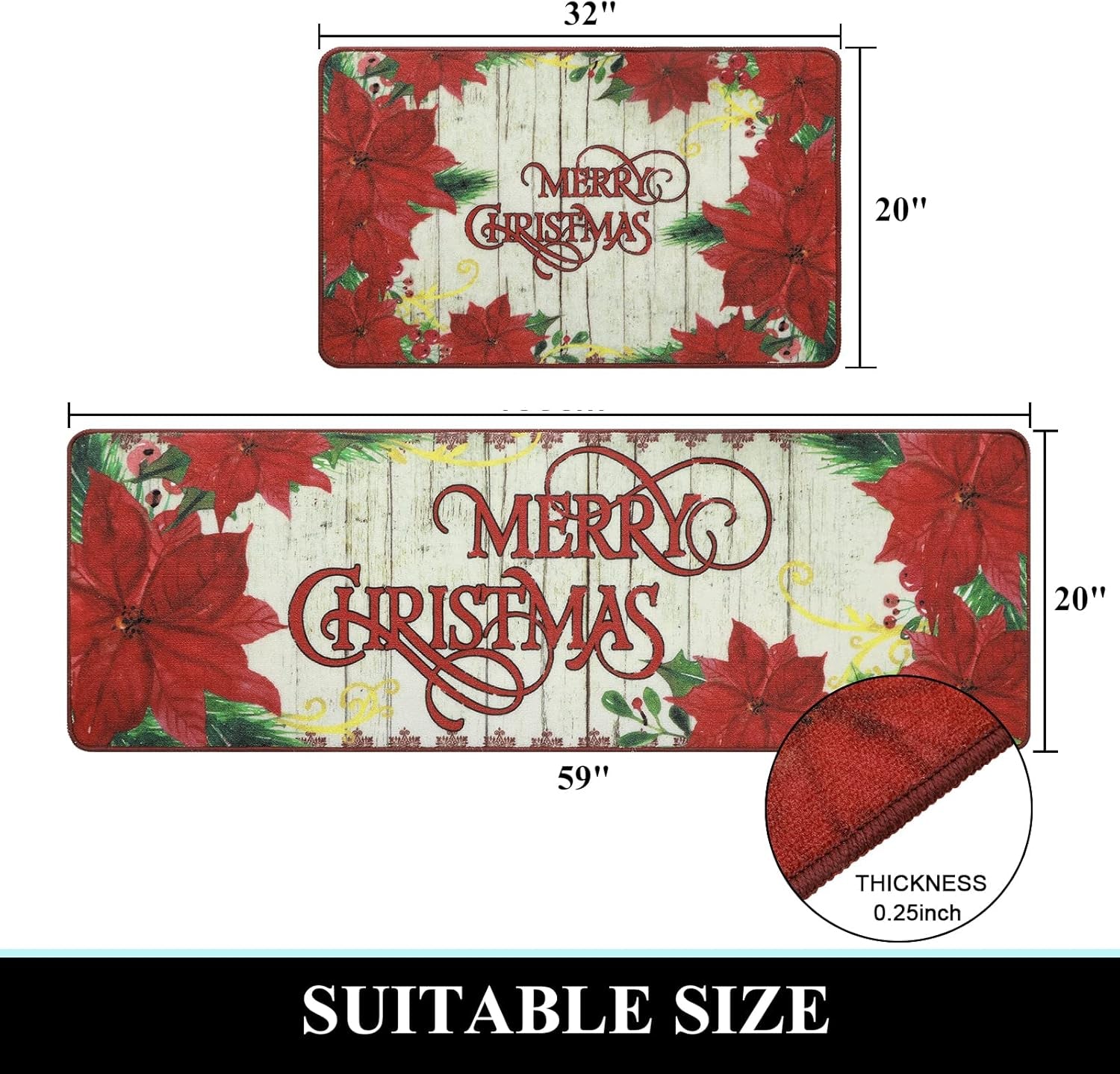 Christmas Kitchen Mats and Rugs Runner Set 2 Pieces Non Slip Kitchen Floor Rug Carpet Indoor Outdoor Floor Mat for Kitchen Sink,Laundry Room,Christmas Decorations