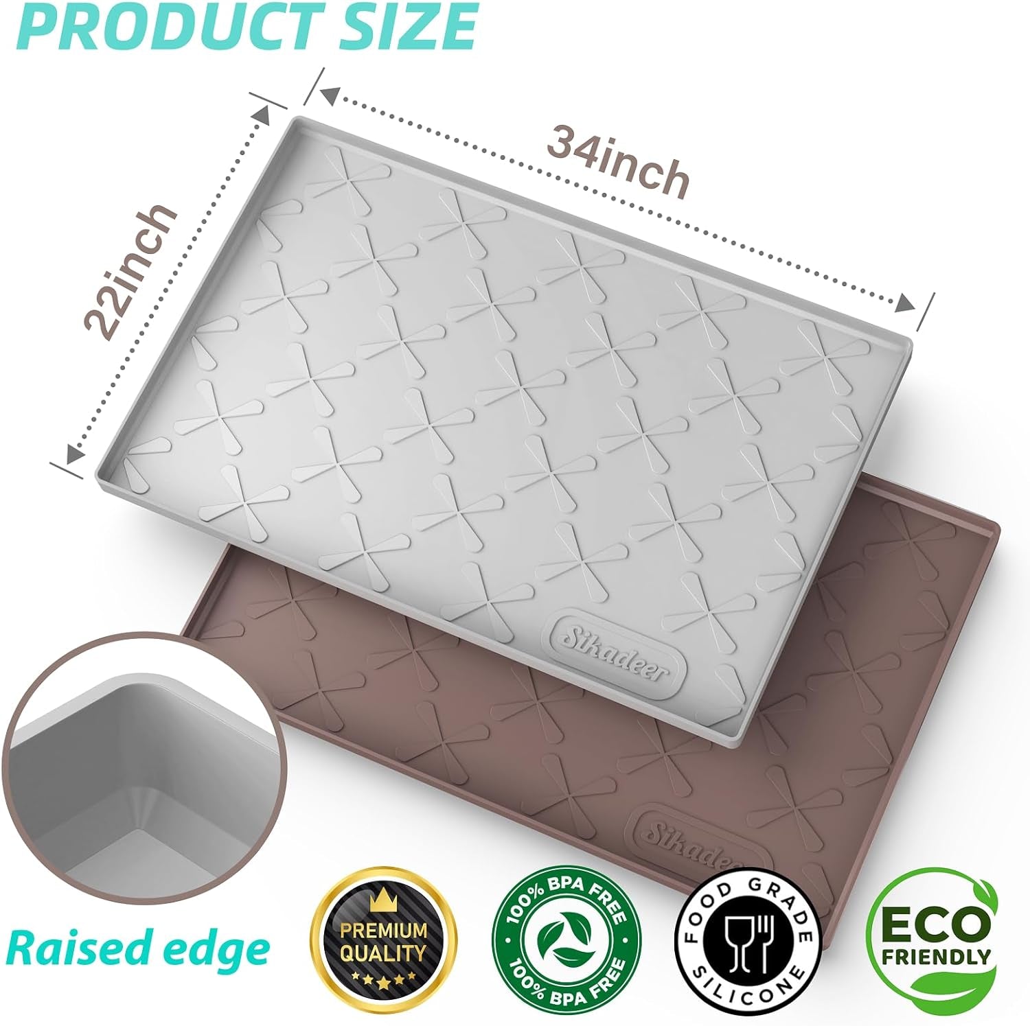 34" X 22" under Sink Mat Waterproof, Silicone Mat Kitchen Drawer Shelf and Cabinet Liner, Sink Protector for Kitchen Organizers and Storage, Boot Tray Pet Food Mats
