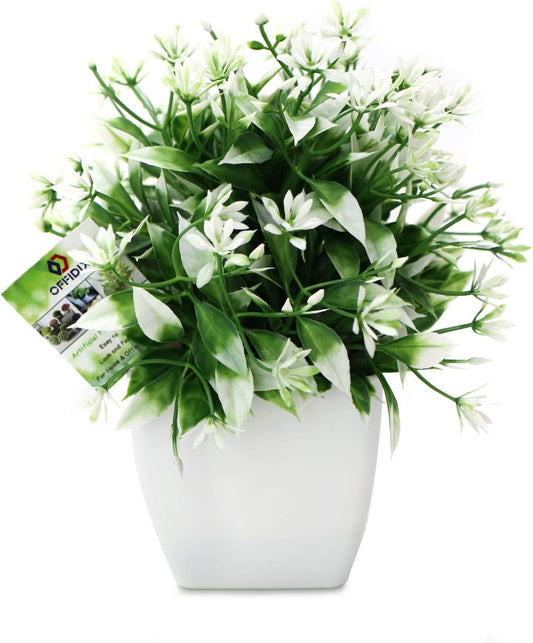 Artificial Plants,Mini Artifical Flower with Plastic White Square Pots Office Plant Topiary Shrubs Fake Plants for Bathroom,House Decorations