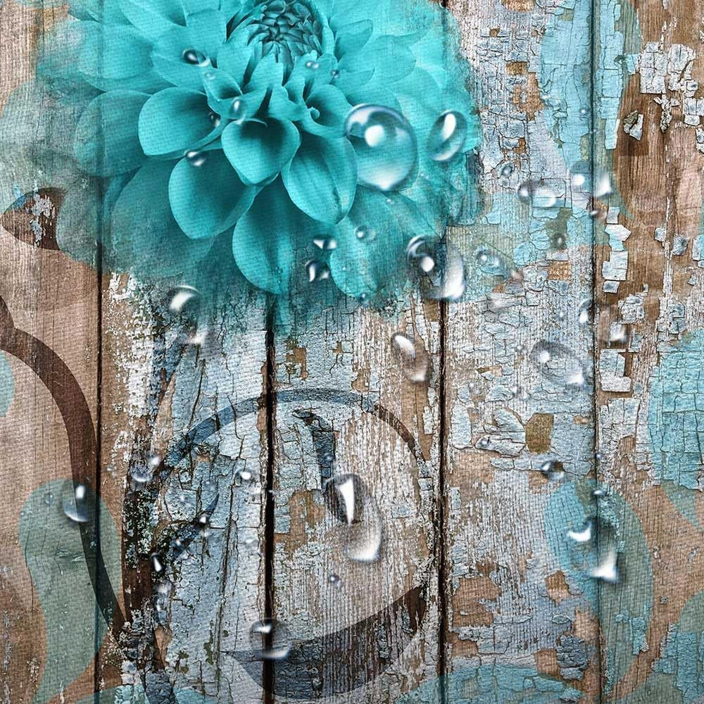 Farmhouse Flower Floral Shower Curtain, Rustic Teal Turquoise Dahlia Shower Curtain Set, Country Blue Wild Garden Plant Fabric Shower Curtain with Hooks, Surreal Bathroom Curtain, 69X70Inch