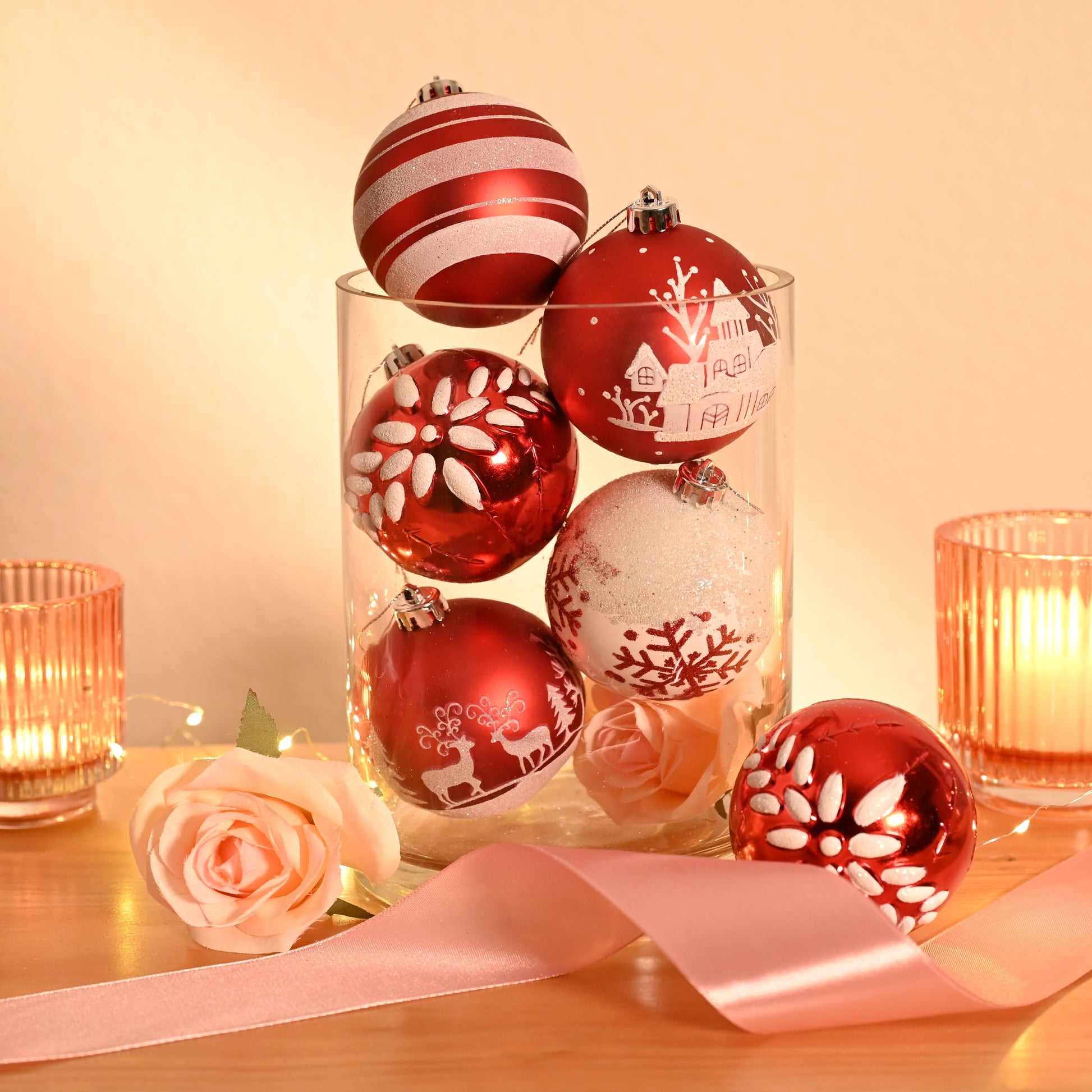 16Ct 3.15" Christmas Ornaments, Red White Christmas Hanging Tree Ornaments for Party Decor