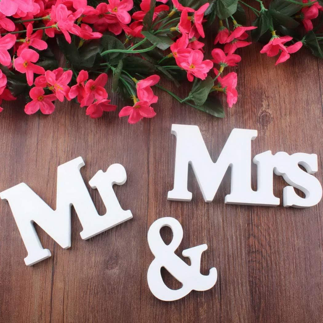 Mr Mrs Sign Letters 3D White Wooden Letters Decoration Wooden Mr and Mrs Letters for Party Wedding Table Decoration Photo Props (White)