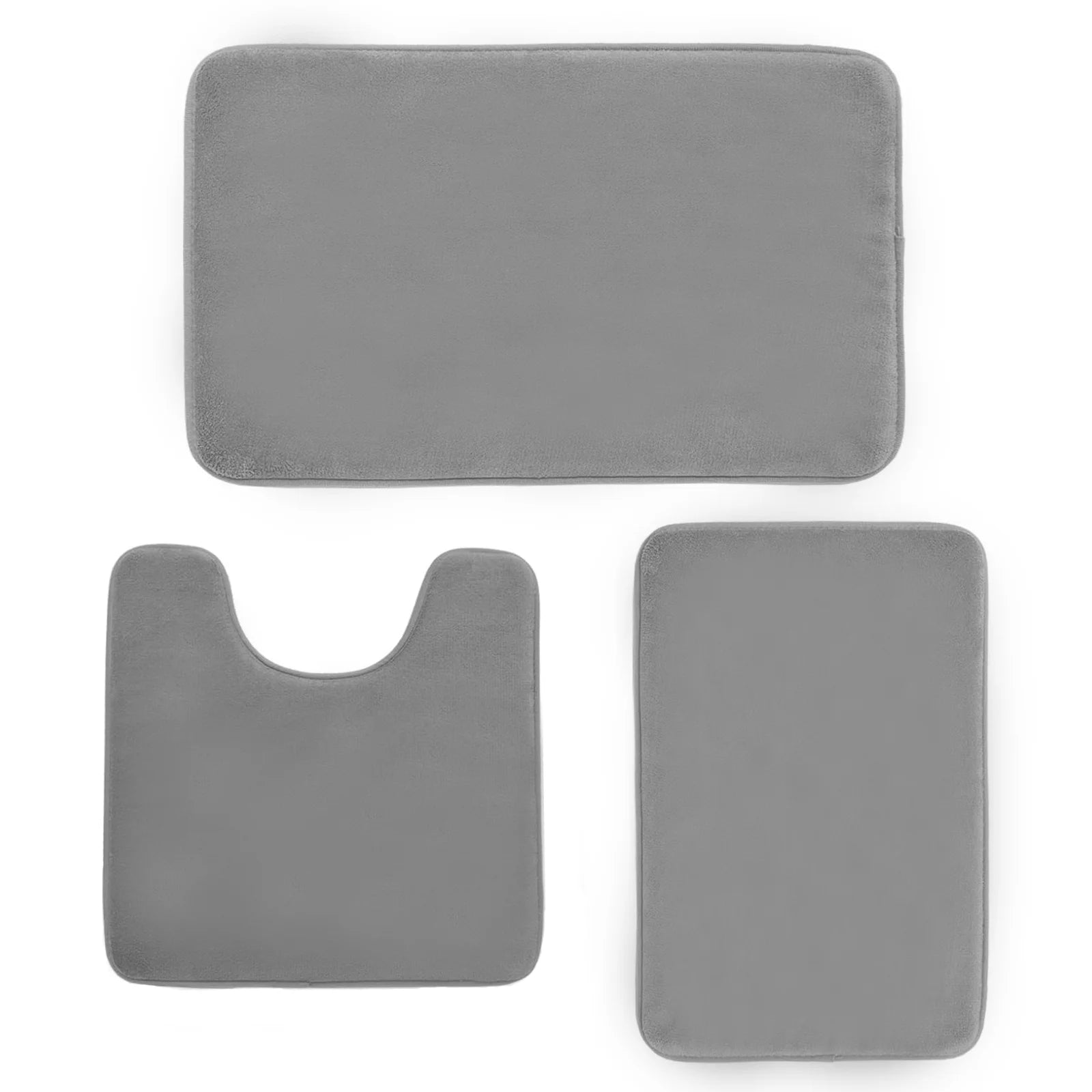 Memory Foam Bath Mat Set - 3 Pcs Absorbent Non-Slip Bathroom Rugs (Small, Large & Contour)