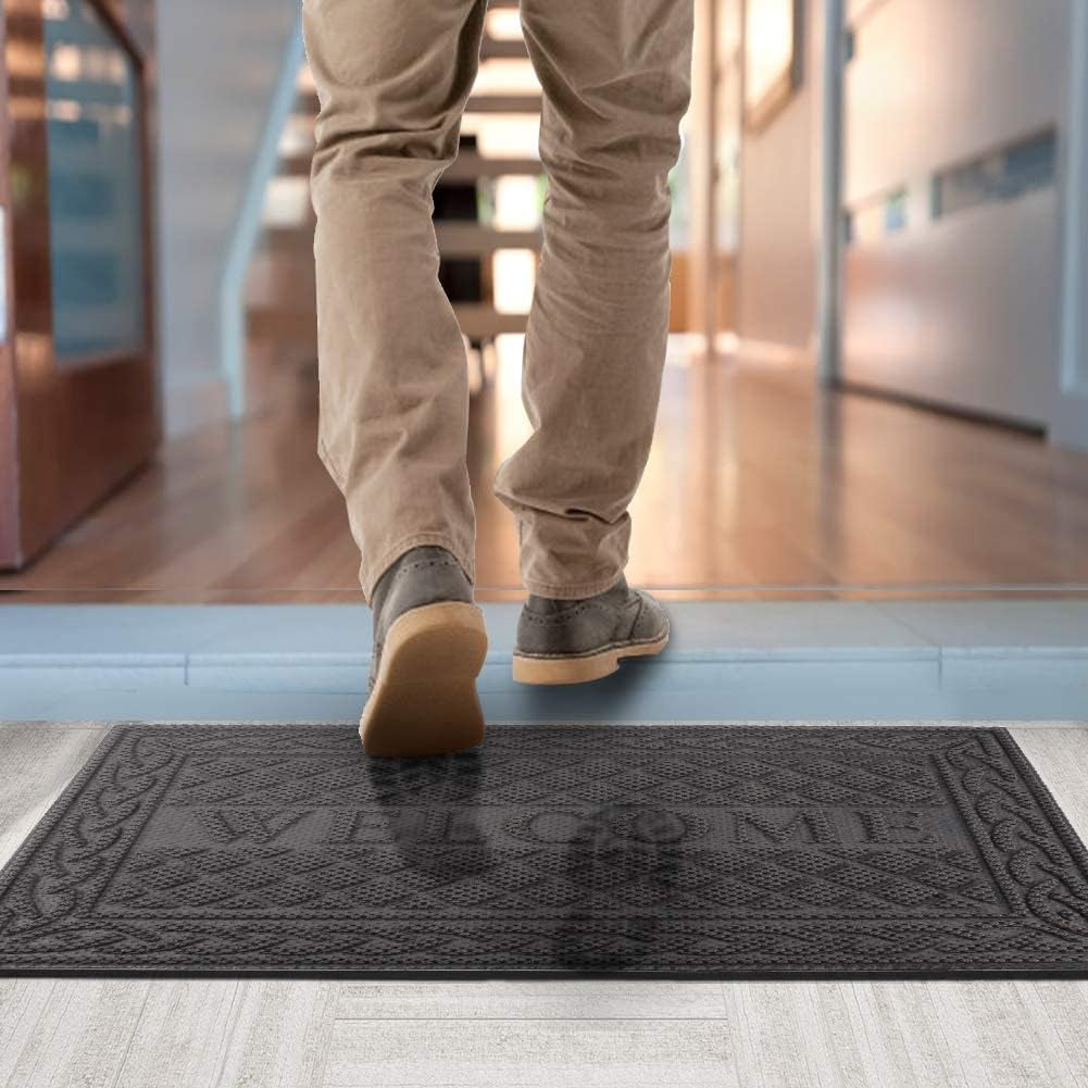 Durable Door Mat, Welcome Mats Outdoor, Front Door Mats Entrance, Rubber Welcome Doormat, Entry outside for Entryway, Patio, High Traffic Areas, 24"X36", Gray