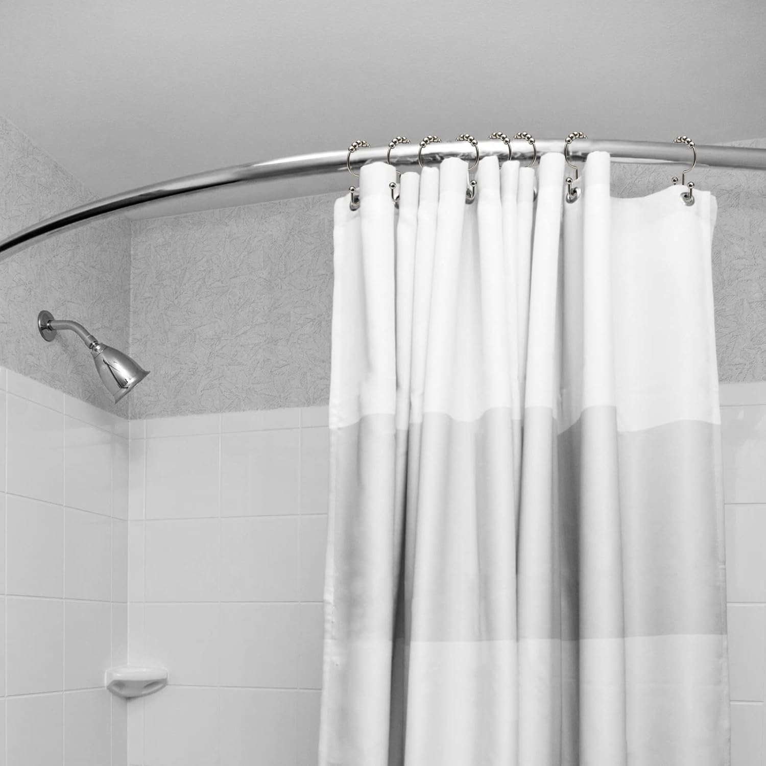Rust-Resistant Metal Shower Curtain Hooks - Double Glide Design, Set of 12 in Matte Nickel for Smooth Bathroom Shower Experience