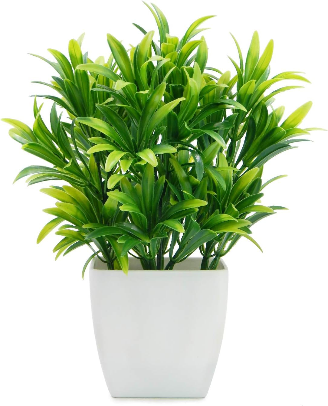 Faux Plants Mini Potted Plastic Fake Green Plant Artificial Plants Aloe with White Square Pots for Home Decor (White Square Plastic Pots)