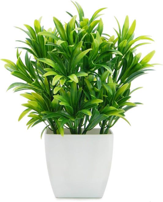 Faux Plants Mini Potted Plastic Fake Green Plant Artificial Plants Aloe with White Square Pots for Home Decor (White Square Plastic Pots)