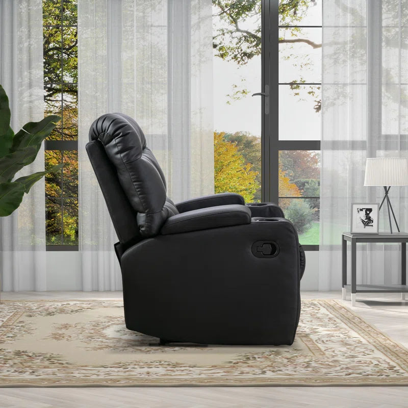 33.5" Wide Modern Faux Leather Soft Backrest Manual Release Recliner Chair with Massage & Storage & Cup Holder (Set of 2)