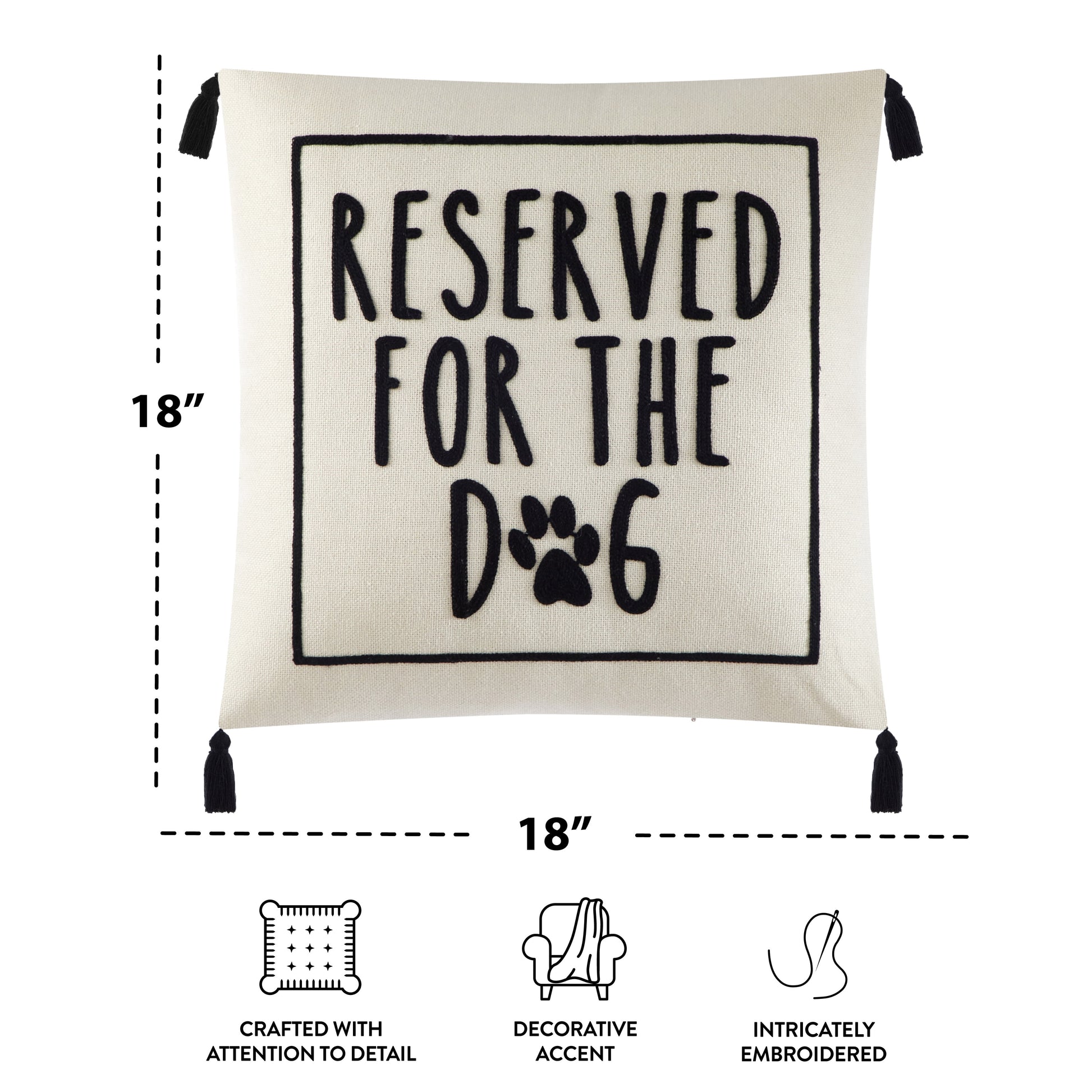 (4 Pack)  Black and White Reserved for Dog Square Decorative Pillow for Adults, 18 in X 18 In