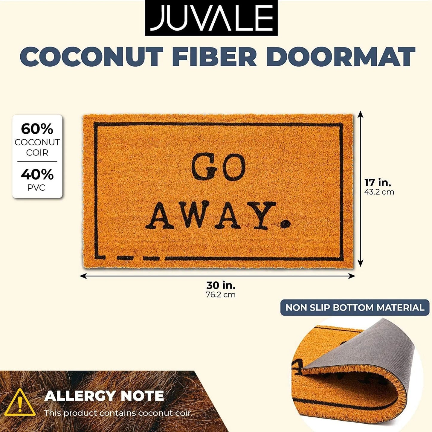Go Away Doormat, Funny Front Door Welcome Mat for Outdoor Porch or Patio, Natural Coco Coir (17 X 30 In)