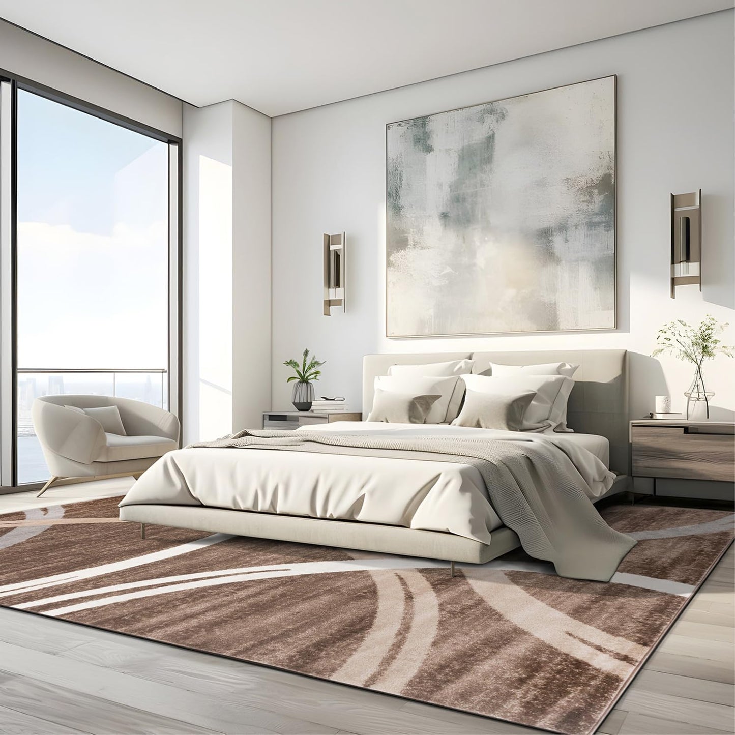 Modern Wavy Circles Design Area Rug 10' X 14' Brown