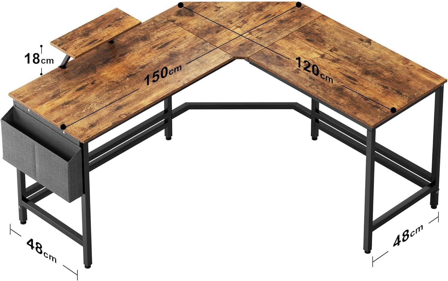 Reversible L-Shaped Desk Large Corner Desk Folding Table Computer Desk Home Office Table Computer Workstation, Retro