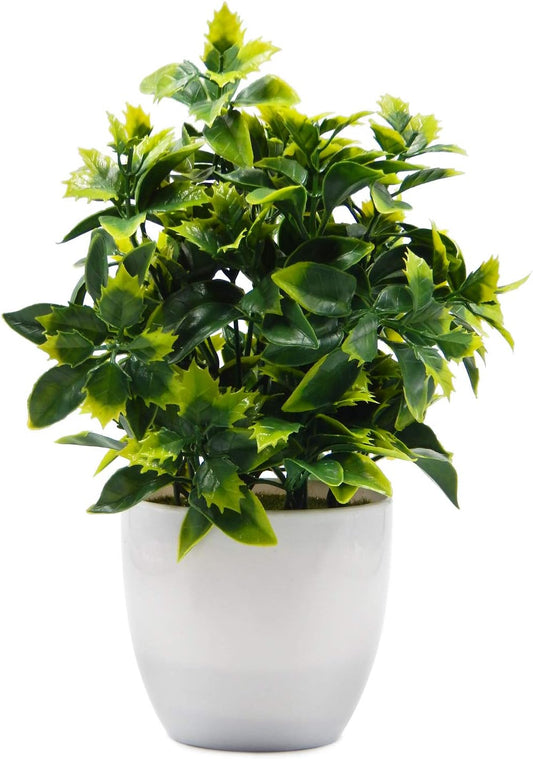 Artificial Plastic Mini Plants in White Pot,Desk Plant Artificial Flowers with Vase,Small Faux Plastic Plants for Home Kitchen Garden Office Indoor Decor