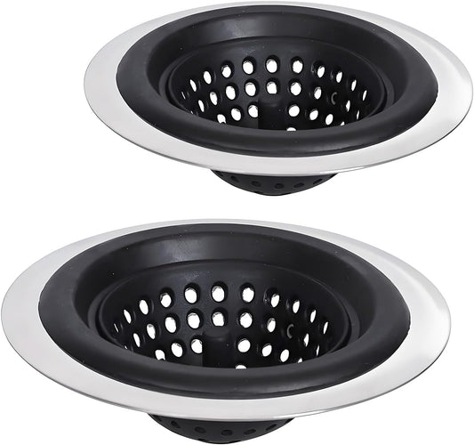 Stainless Silicone Kitchen Sink Drain Strainer, 2 Pack Drain Protector,Prevent Clogging, Large Wide Rim 4.5 Inch Diameter, Tools Home Improvement (Black)