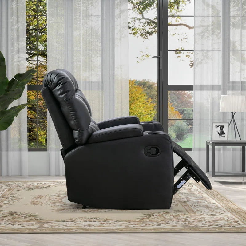 33.5" Wide Modern Faux Leather Soft Backrest Manual Release Recliner Chair with Massage & Storage & Cup Holder (Set of 2)