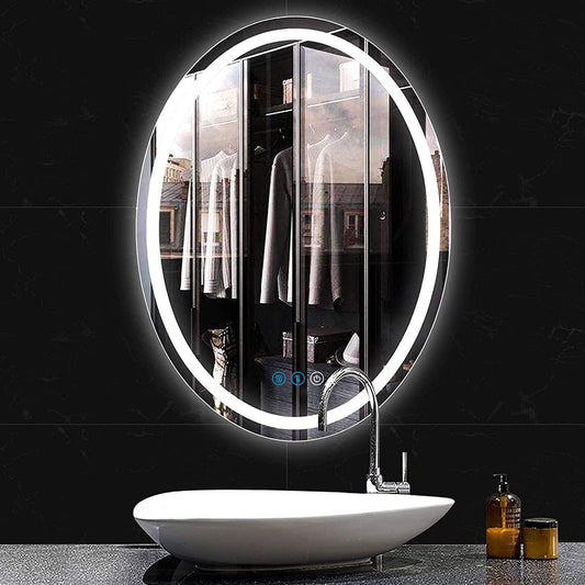 32 X 24 Inch LED Oval Bathroom Mirror with Lights Smart Memory 3 Color Dimmable Front Lit Antifog Shatterproof Tempered Glass 32 Inch Oval Lighted Vanity Mirror for Bathroom Wall Mounted