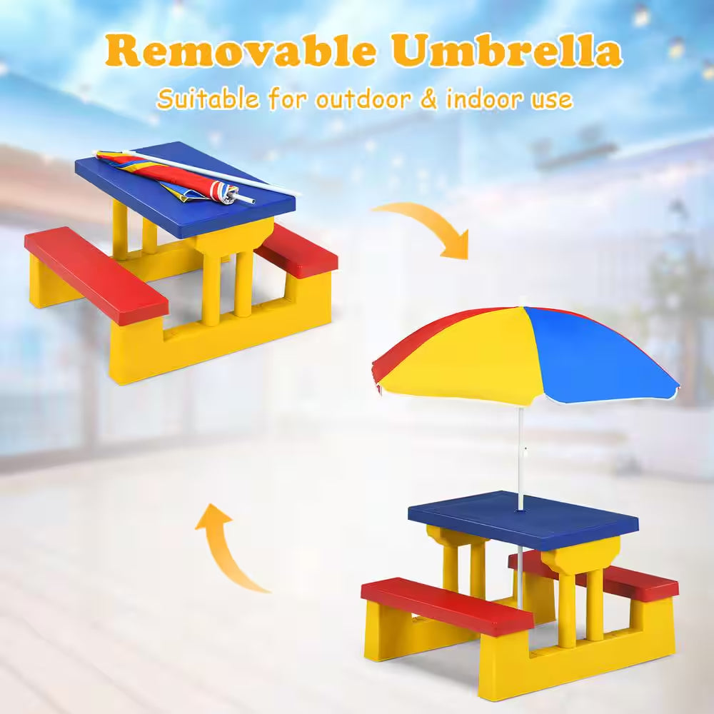 Kids Picnic Table Set with Removable Umbrella Indoor Outdoor Garden Patio